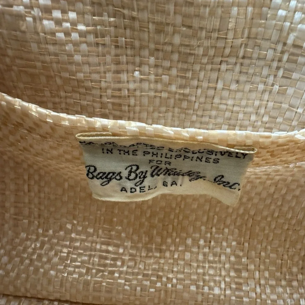 Vtg Straw Raffia Handbag Purse Whidby Embroidered Philippines Turnlock Wood